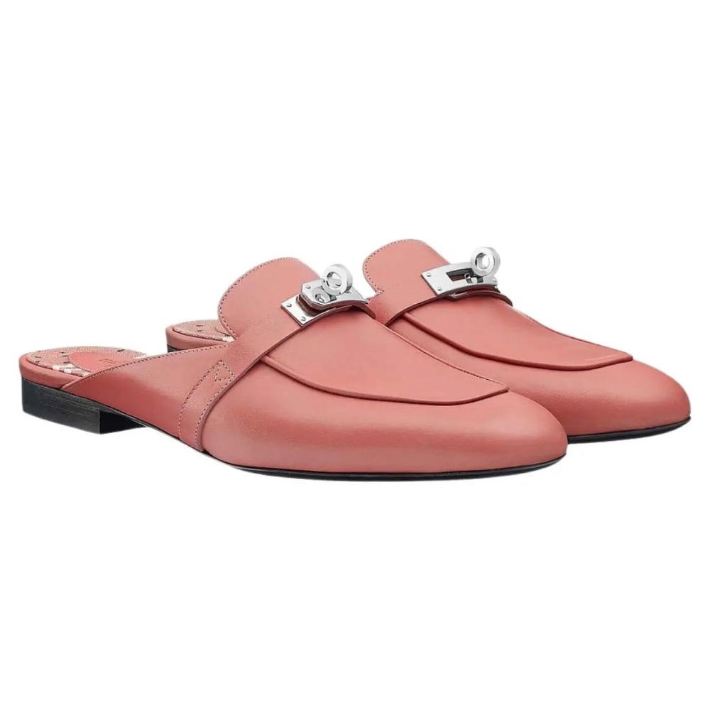 Hermes OZ Mules Loafers with Kelly Buckles 37 Pink Blush
